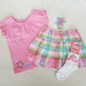 Gymboree Hibiscus tee Madras Skort Outfit NWT Sz 3